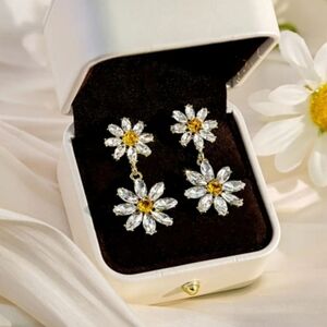 Elegant Gold and Silver Faux Diamond Floral Dangle Earrings. NEW!